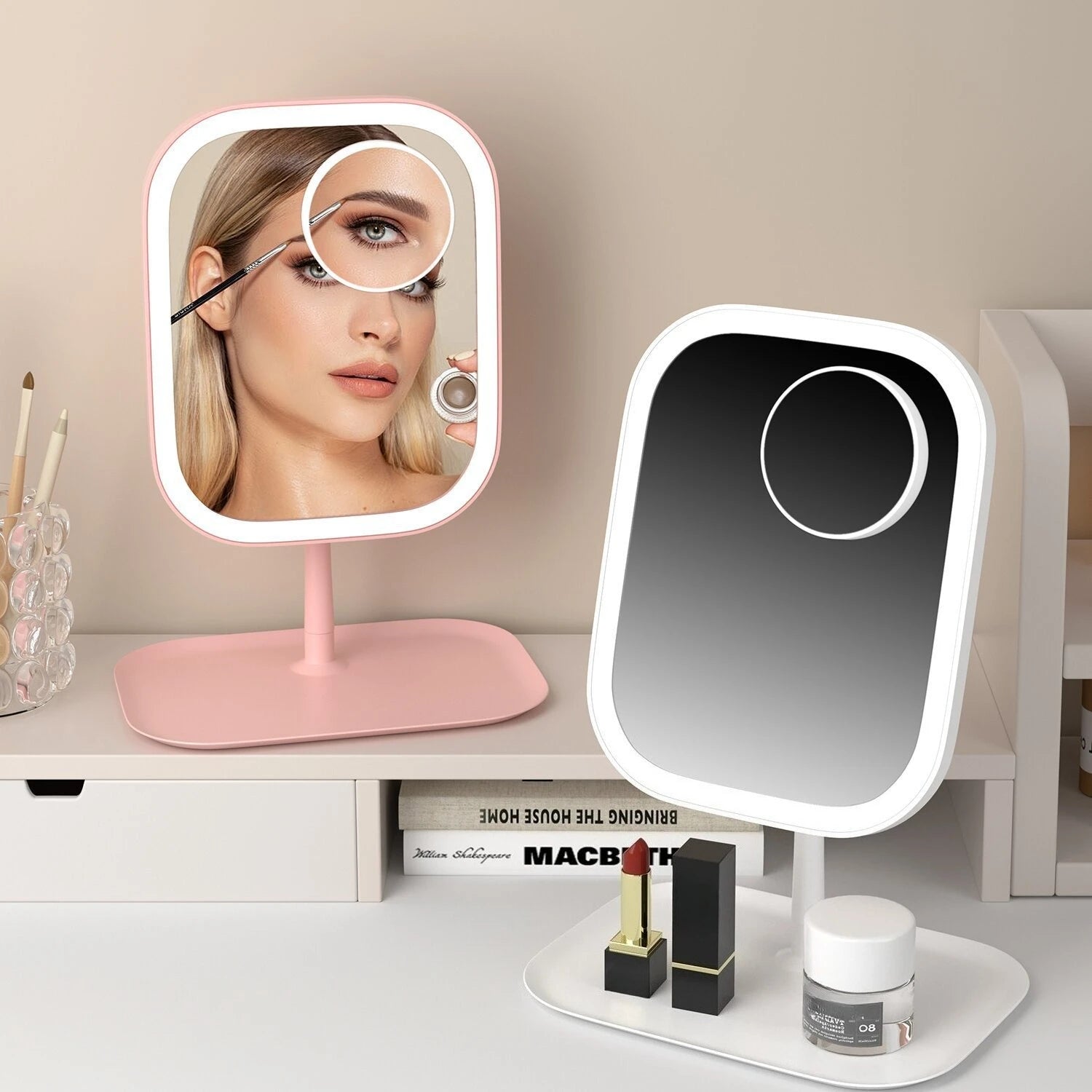 @Desktop Vanity Mirror 3 Color Dimmable Light LED Makeup Mirror Light Touching Mirror Women Bedroom Dressing Mirror