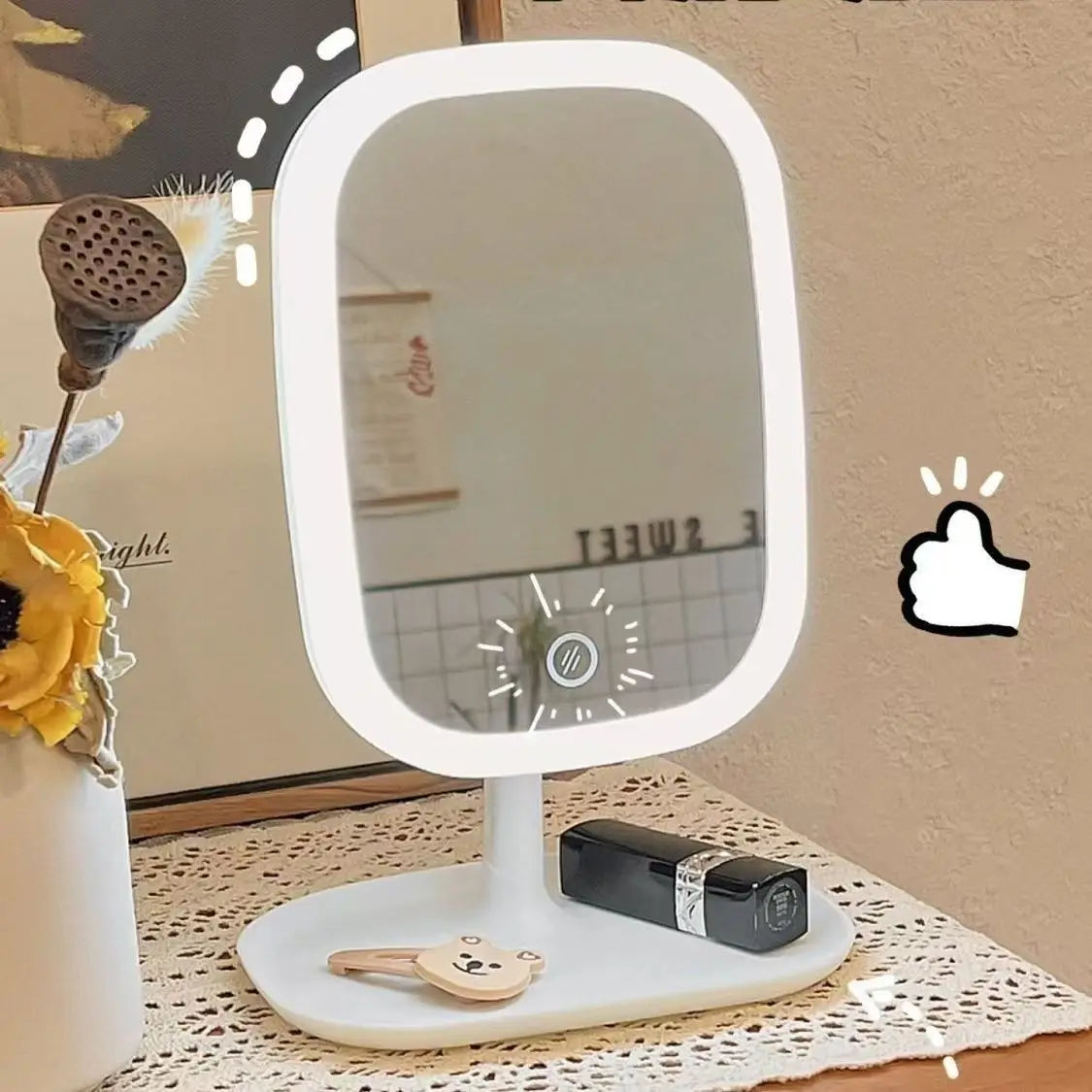 @Desktop Vanity Mirror 3 Color Dimmable Light LED Makeup Mirror Light Touching Mirror Women Bedroom Dressing Mirror