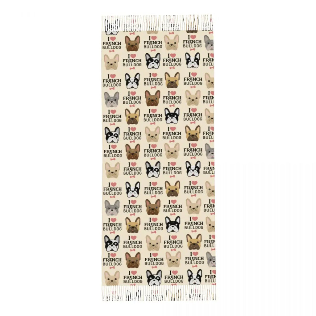 Custom French Bulldog Scarf Wrap Women Long Winter Fall Warm Tassel Shawl Unisex Frenchie Dog Lover Scarves