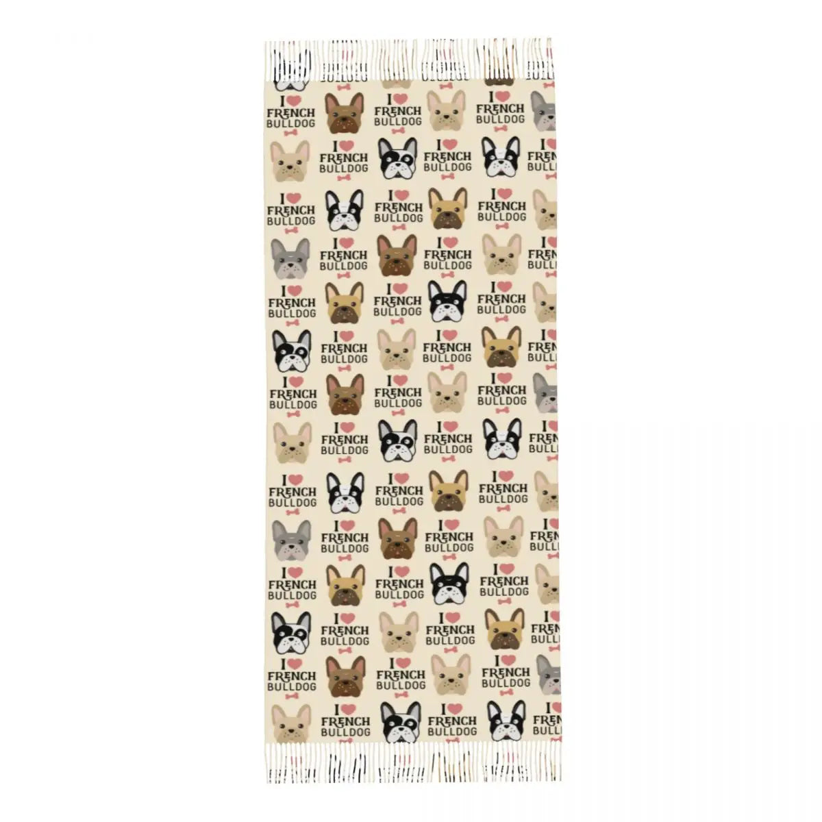 Custom French Bulldog Scarf Wrap Women Long Winter Fall Warm Tassel Shawl Unisex Frenchie Dog Lover Scarves