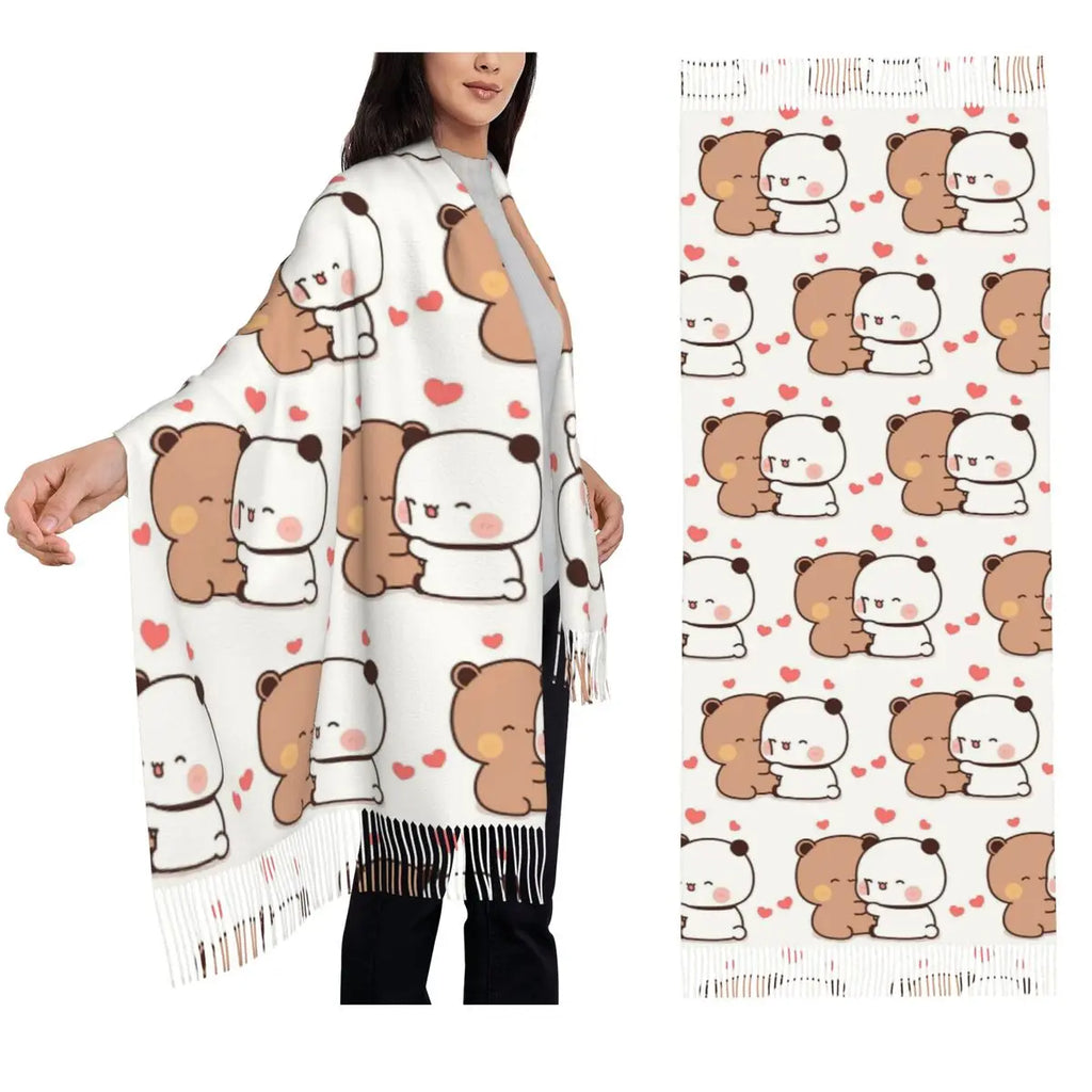 Bubu Dudu Going To Sleep Panda And Bear Scarf Tassel Scarves Women Soft Warm Shawls and Wraps Large Fall Winter Shawl Wrap