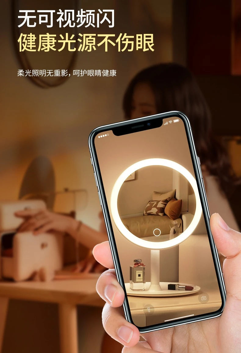 @Desktop Vanity Mirror 3 Color Dimmable Light LED Makeup Mirror Light Touching Mirror Women Bedroom Dressing Mirror