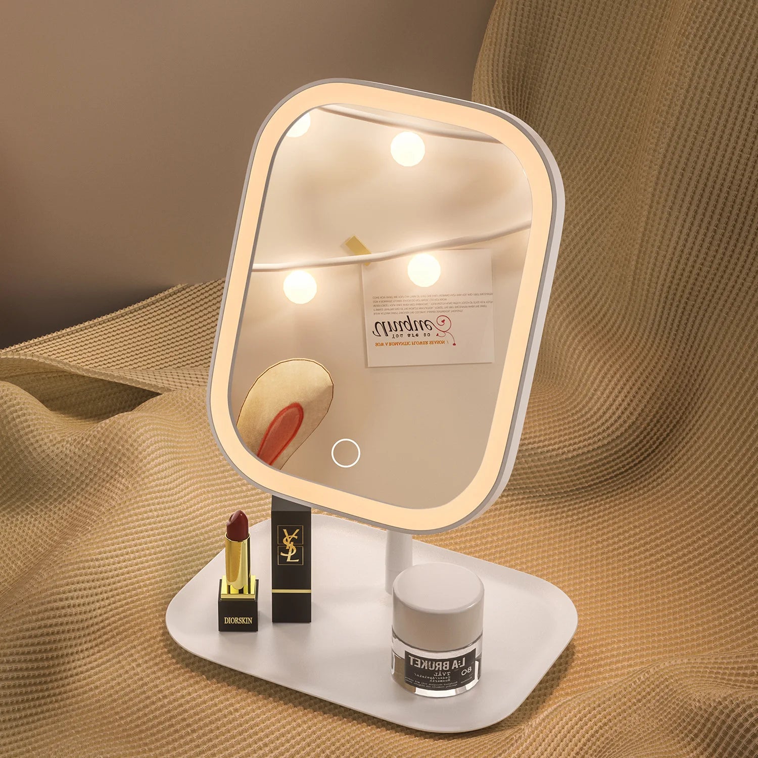 @Desktop Vanity Mirror 3 Color Dimmable Light LED Makeup Mirror Light Touching Mirror Women Bedroom Dressing Mirror