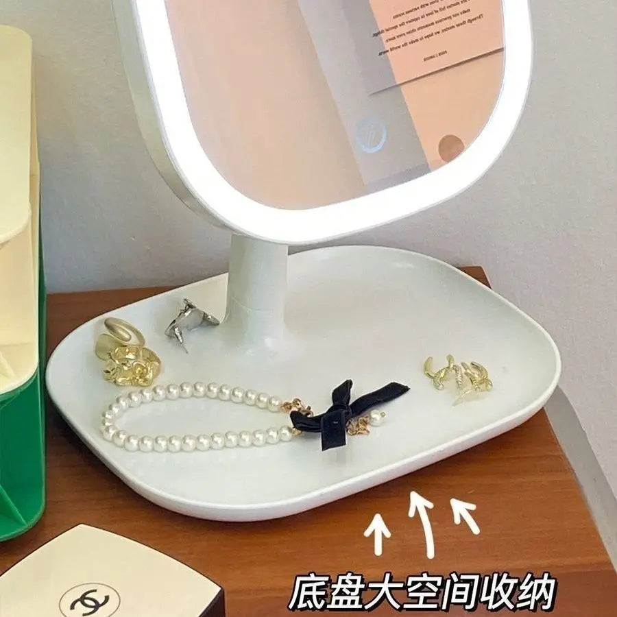 @Desktop Vanity Mirror 3 Color Dimmable Light LED Makeup Mirror Light Touching Mirror Women Bedroom Dressing Mirror